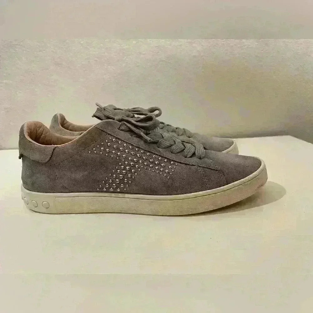 Tod's Trainers Sneakers Womens Beige Suede Studded Low Top Lace Up Size 7.5 - Picture 4 of 10